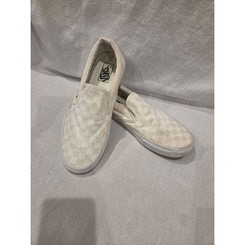 Vans Classic Slip on Checkerboard Off White Cream Canvas Shoes Men Size 10